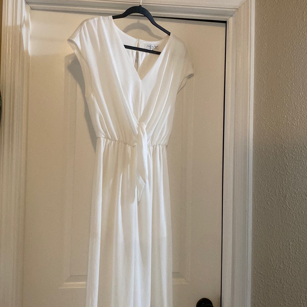 White chiffon She and Sky jumpsuit Medium